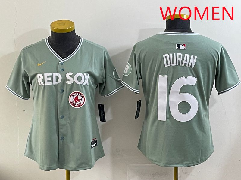 Women 2025 Boston Red Sox #16 Duran Light Green Joint Name Nike MLB Jersey style 20->women mlb jersey->Women Jersey